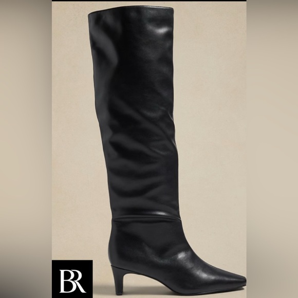 Banana Republic Black Vegan Leather Knee-High Slouch Boots - Size 7 - Picture 1 of 7